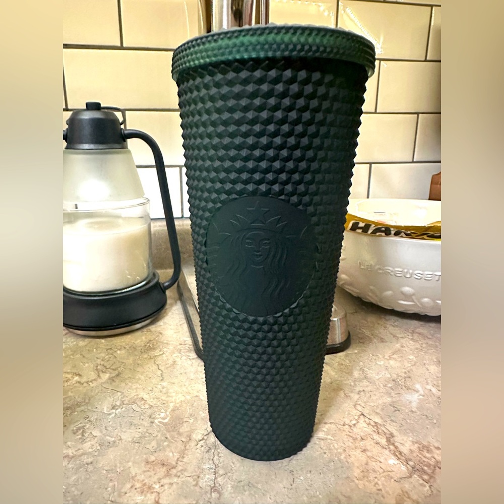 Matte green studded Starbucks tumbler